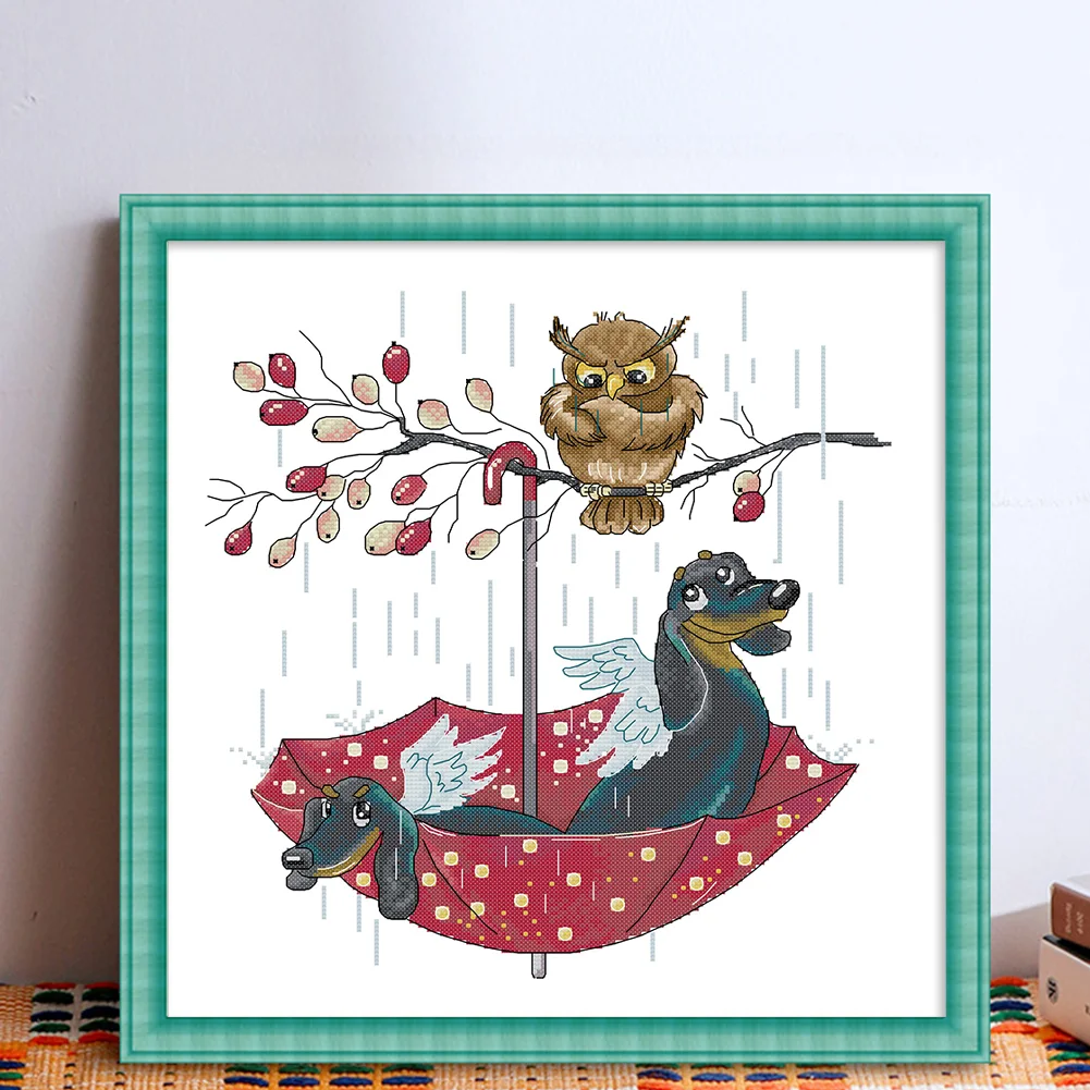 DIY Stamped Cross Stitch 14CT Partial Embroidery 40*42cm - Owl And Angel Dog