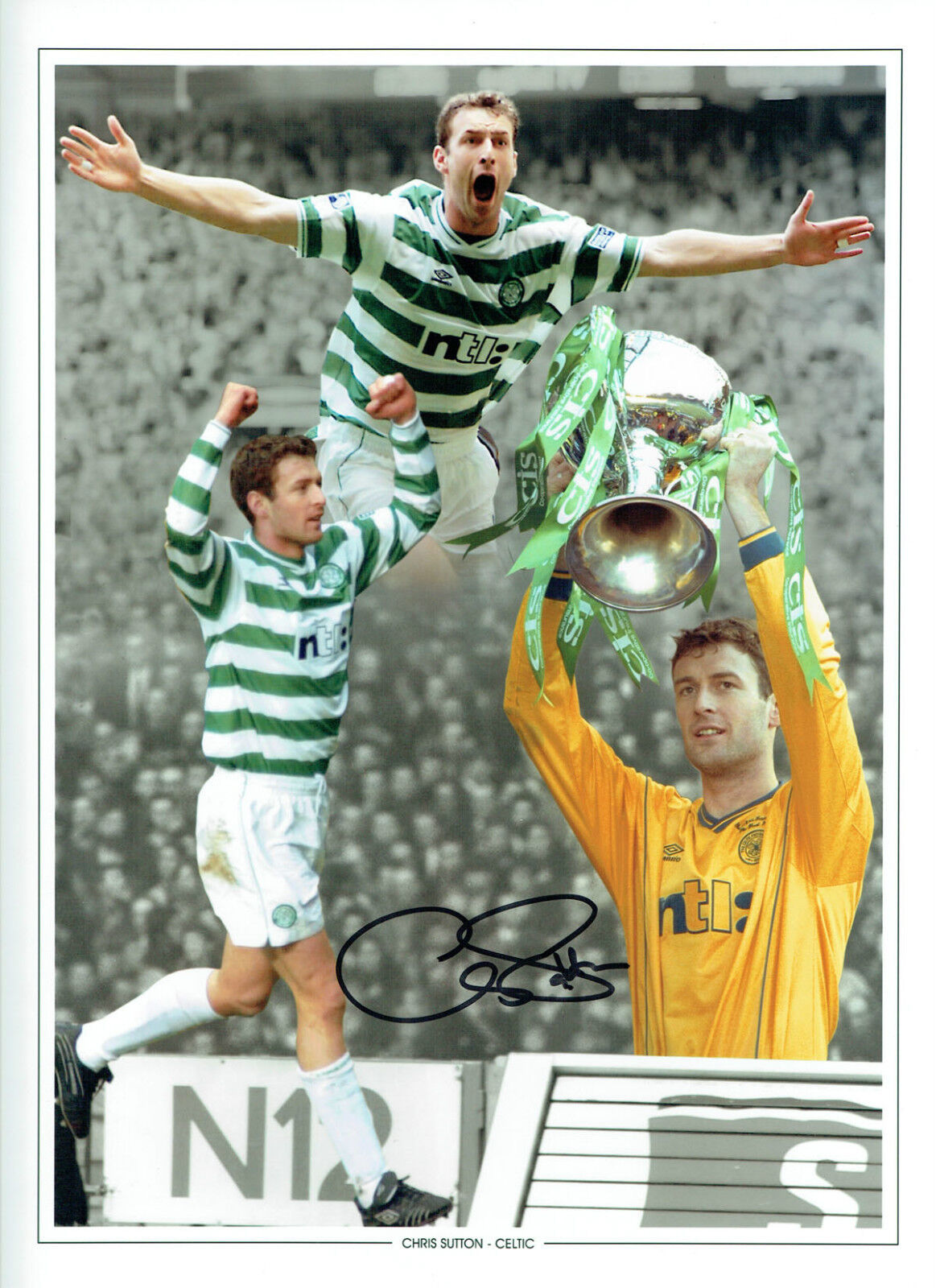 Chris SUTTON Signed Autograph 16x12 Celtic Scotland Montage Photo Poster painting AFTAL COA