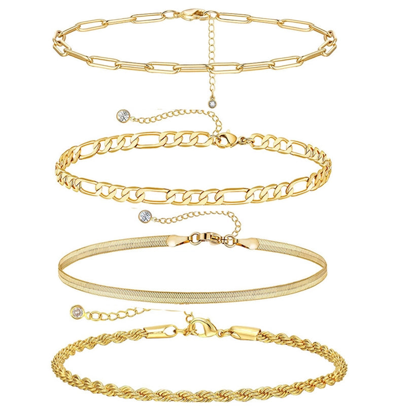 New Titanium Steel Gold Plated Bracelet Suit Fashion Simple Pclip Cuban Chain Bead Chain Jewelry