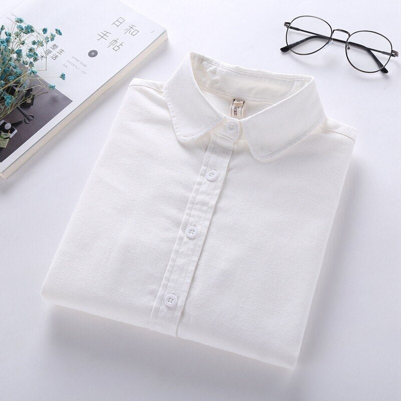 Alifestyle Women Shirts Blouses Female Classic Simple Oxford Cotton Long Sleeve Shirt Lady Casual Style High Quality White Shirt