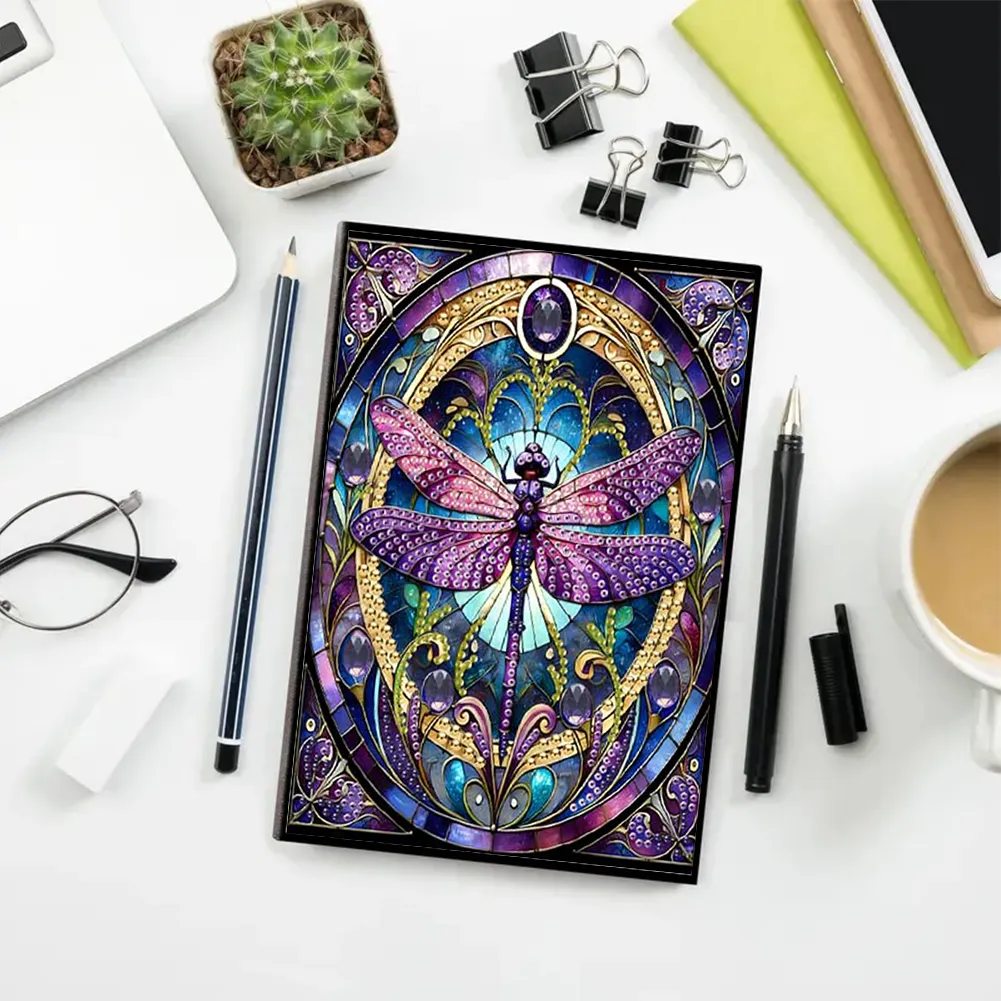 Dragonfly 5D DIY Diamond Art Painting Notebook Kit (50 Pages A5 No Lines) Rhinestone Art Painting Notebook Kit for Adults Beginners Holiday Birthday Gift