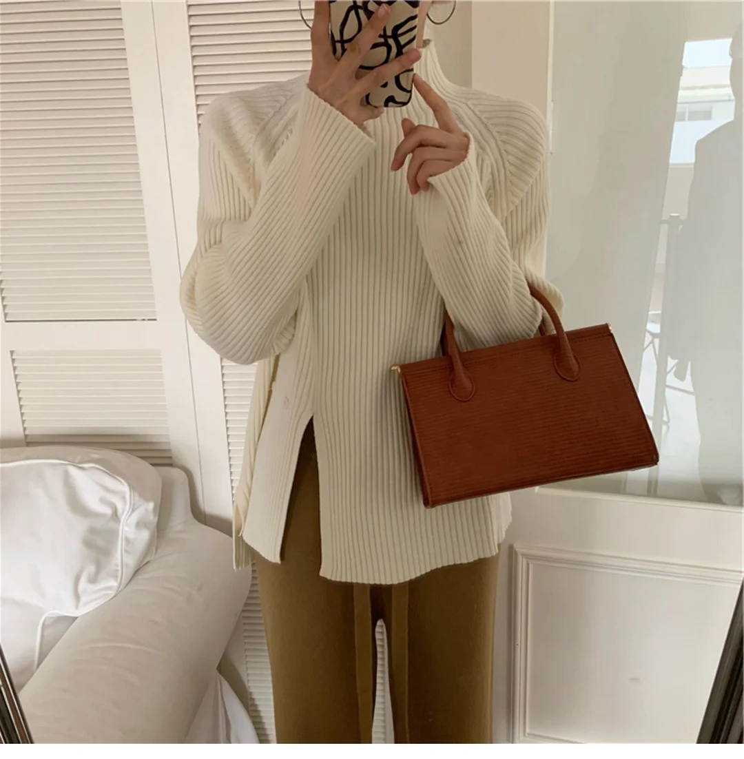 Retro Design Half Turtleneck  Sweater Top