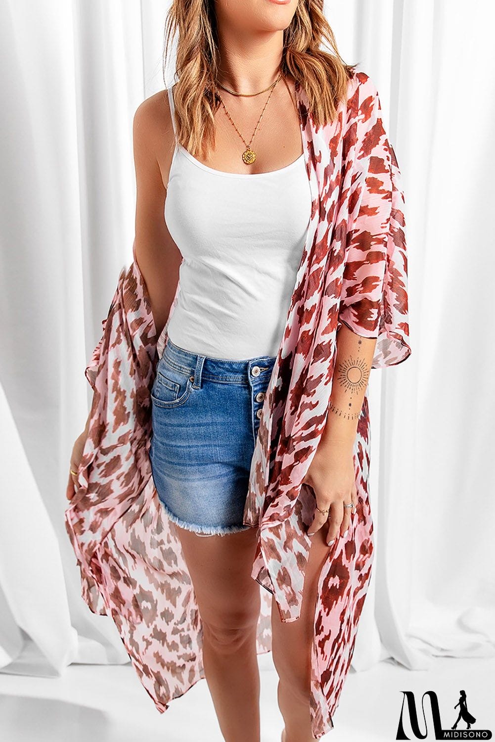 MidiSono - Pink Animal Print Kimono