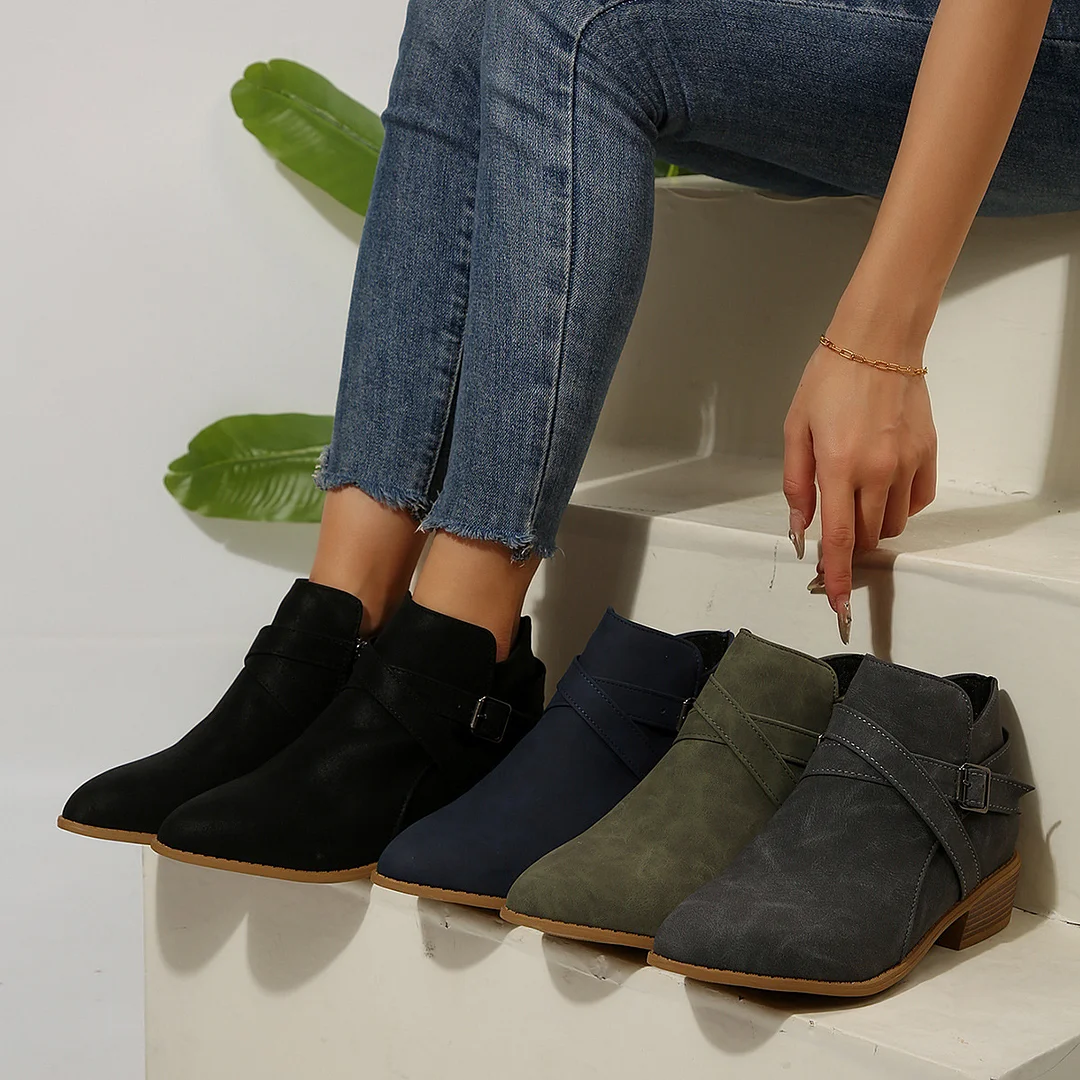 Yyvonne Autumn And Winter New Large-Size Tip Side Zipper Fashion Comfortable Short Boots Women 36-43