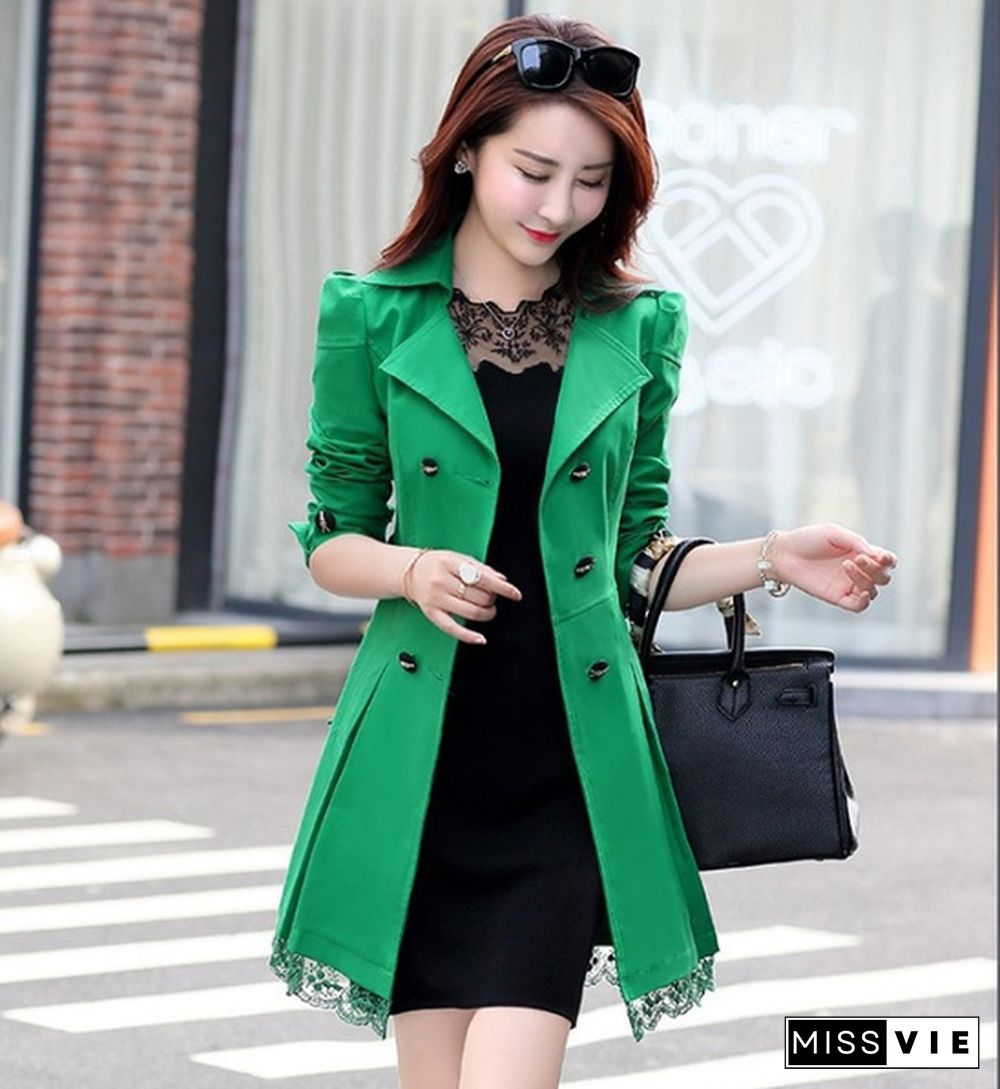 Hot Spring and Autumn Long Trench Coat for Women Lace Fashion British Style Windbreaker  Coats 9 Color U.S Size:XXS-XL