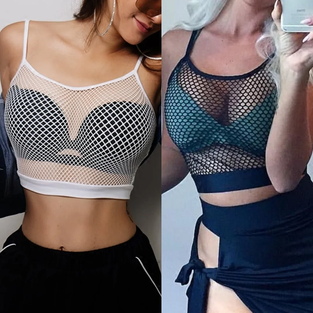 Black/White Sweet Fishnet Camisole Top SP1812456