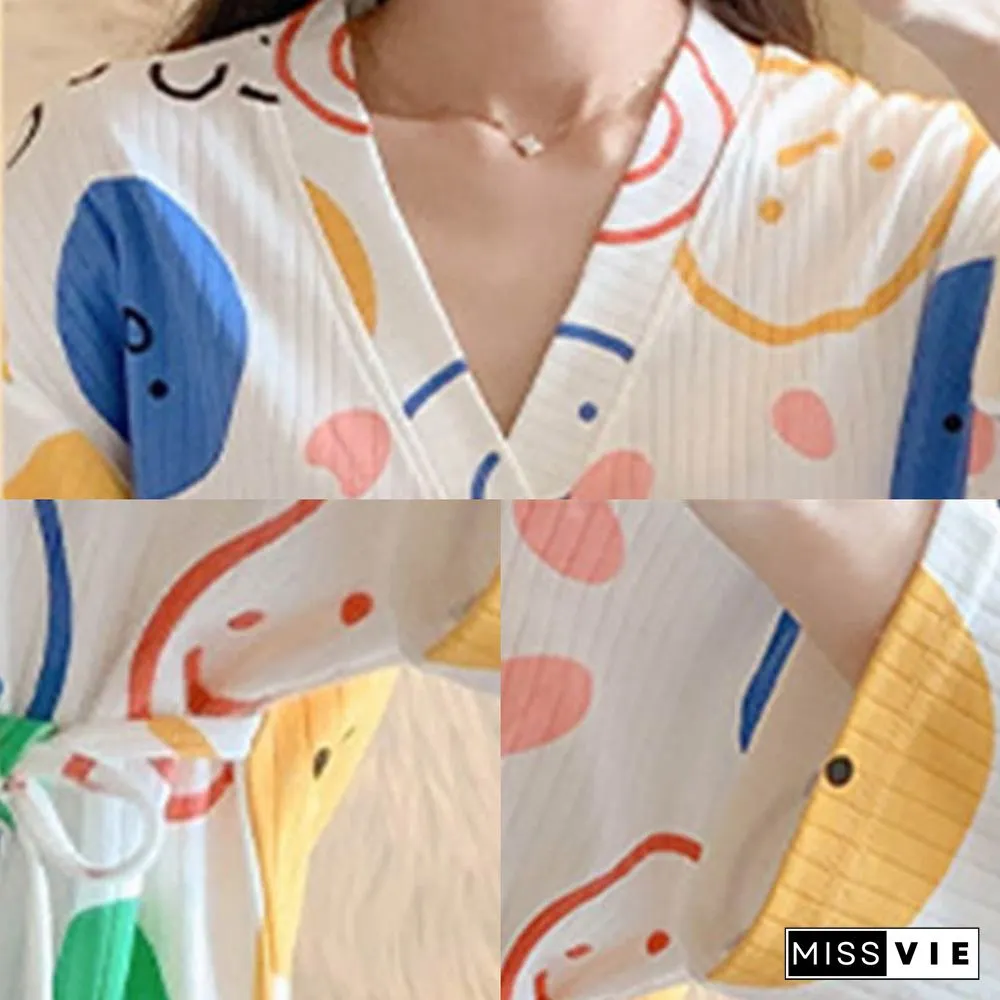 Small Flower Letter Cotton Pajamas Set