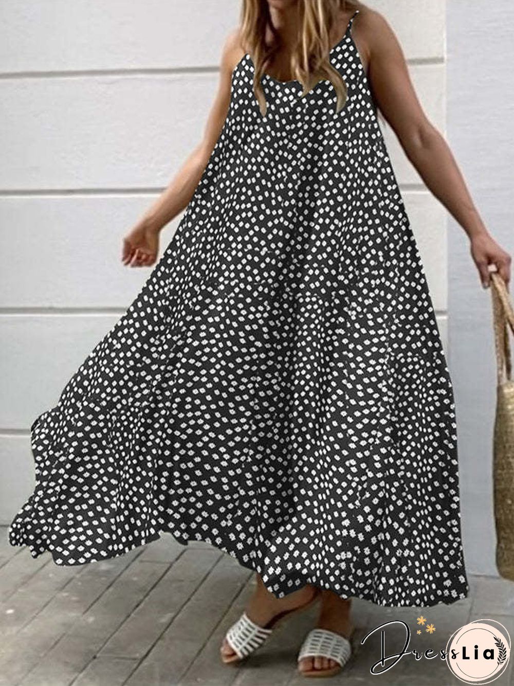 Women'S Dresses Vintage Print Sling Sleeveless Dress