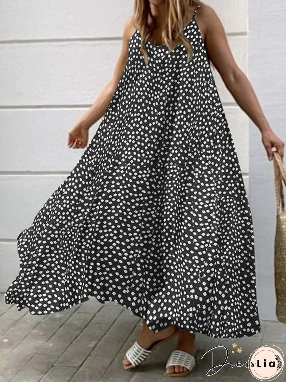 Women'S Dresses Vintage Print Sling Sleeveless Dress