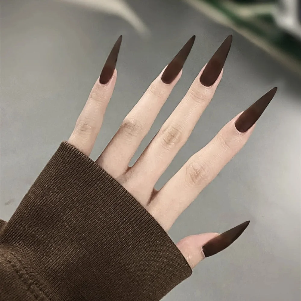 24pcs/box matte False Nail Tips With Glue pink color long Ballerina Nails detachable  Press on Nails Art Fake nails Stickers TY-Nail Inspo