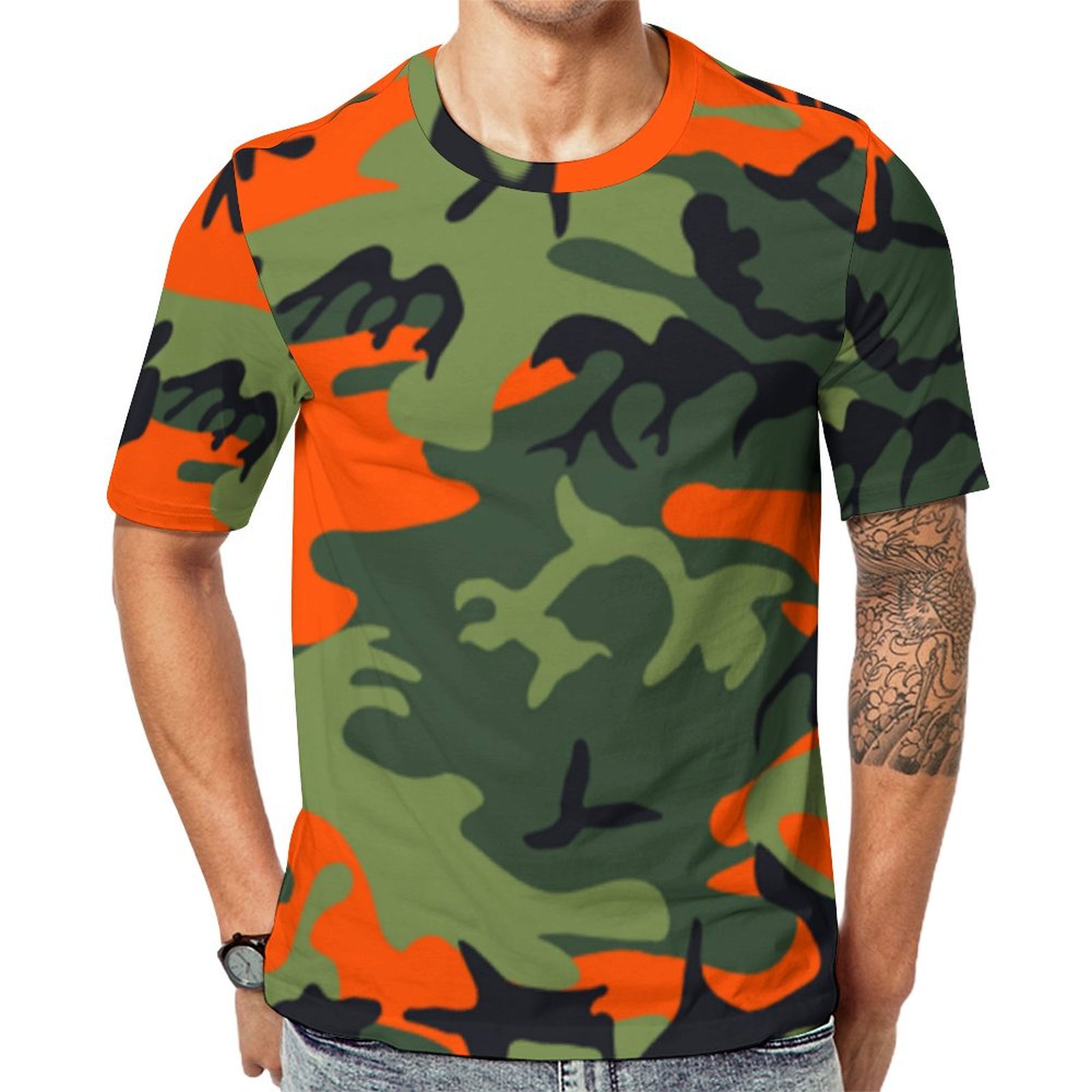 Army Green Orange Hunting Camo Short Sleeve Print Unisex Tshirt Summer Casual Tees for Men and Women Coolcoshirts