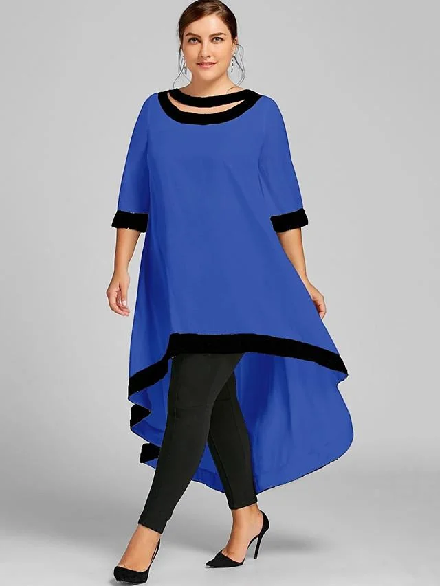 Women's Plus Size Midi Dress - 3/4 Length Sleeve Backless Spring & Summer Sexy Wine White Black Blue Navy Blue White Dresses