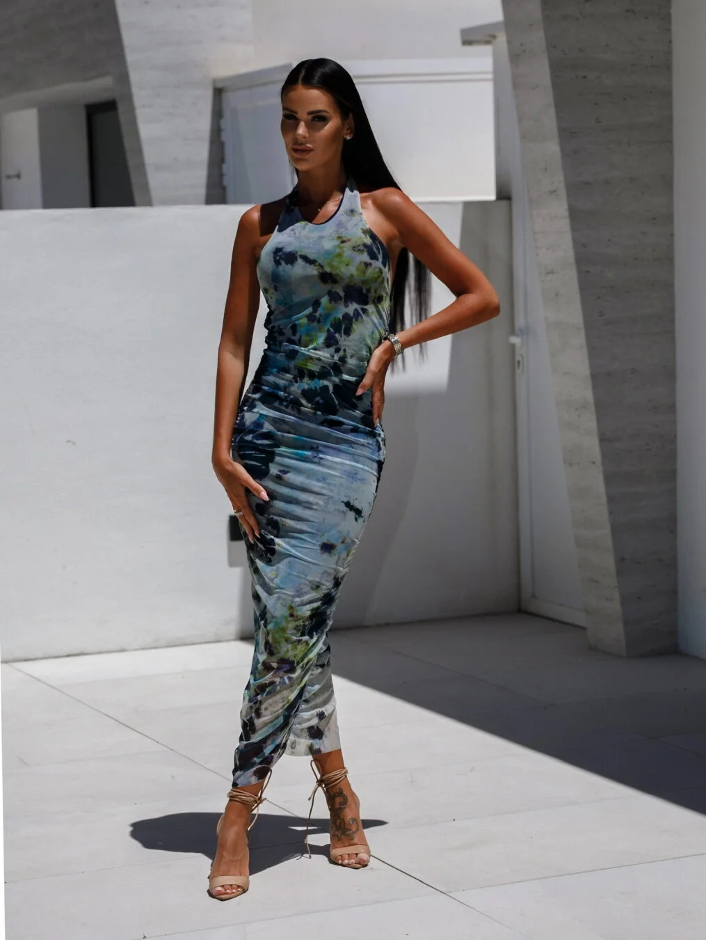Brownm Brownm Summer New Women's Wear Elegant U-Neck Print Neck Dress D2427