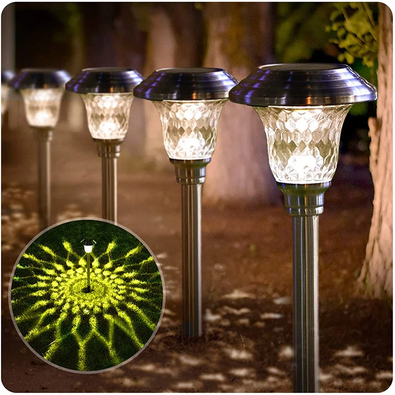4 Packs Solar Glass Stainless Steel Waterproof Stake Lights For Outdoor Pathway Garden