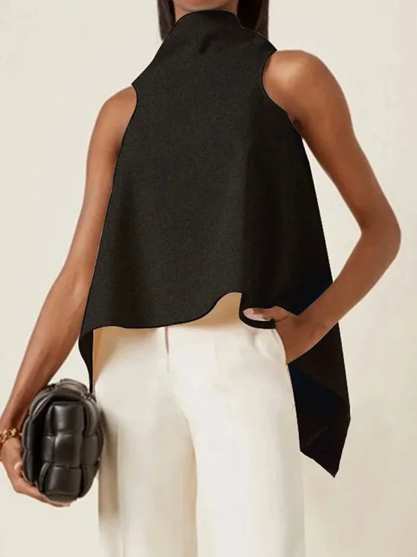 Fashion Solid Color Asymmetric Split-Joint Sleeveless Vest