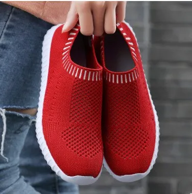 Lucyever breathable mesh sneakers women spring 2021 flat heel plus size 43 soft bottom walking shoes woman knitted loafers flats