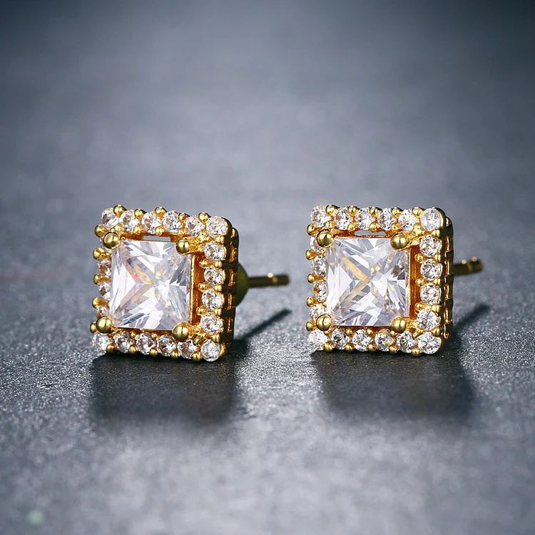 8mm Iced Out Square Zircon Classic Stud Earrings Jewelry