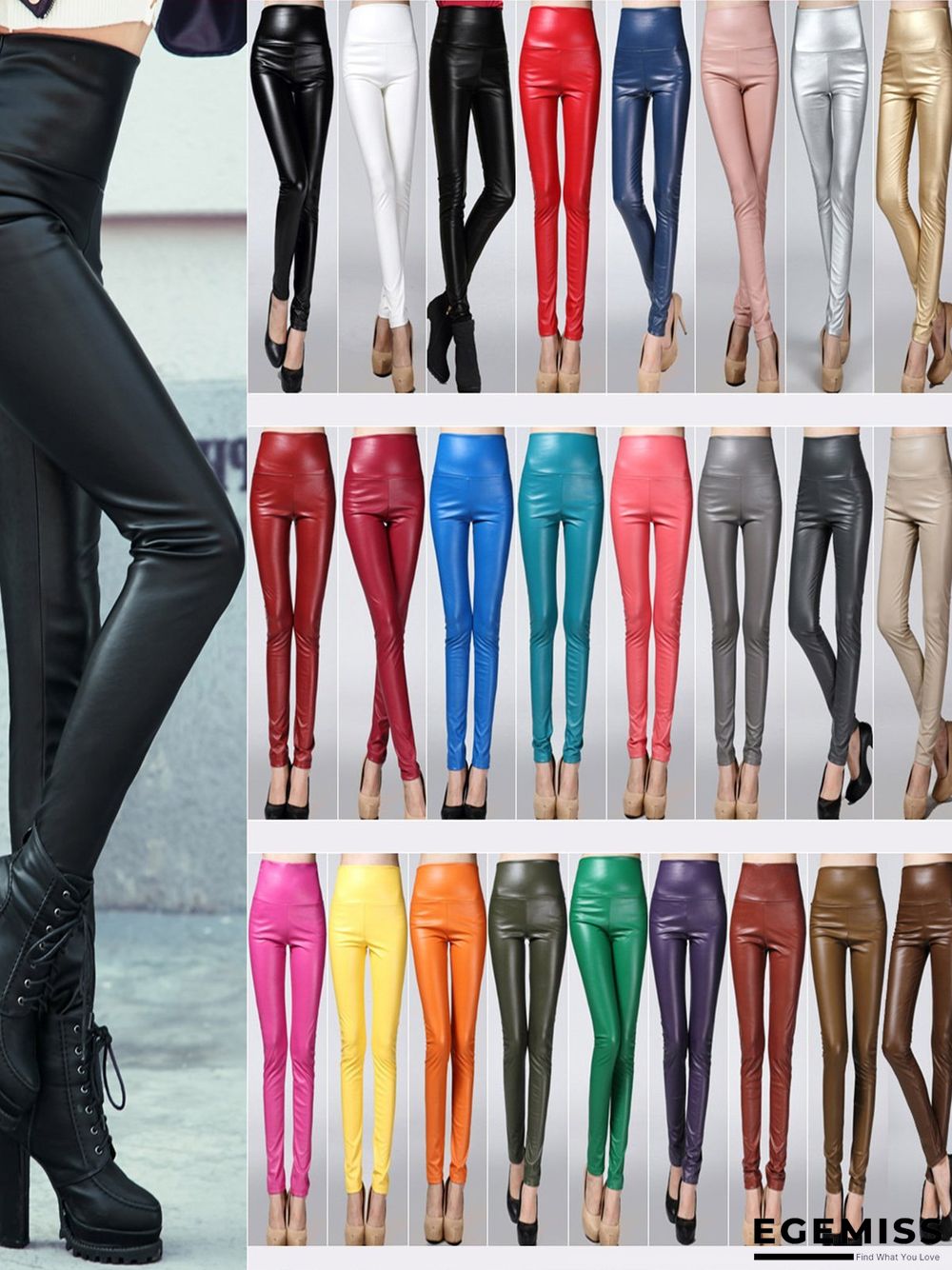 Plus size color elastic pu thick leggings leather Leggings | EGEMISS