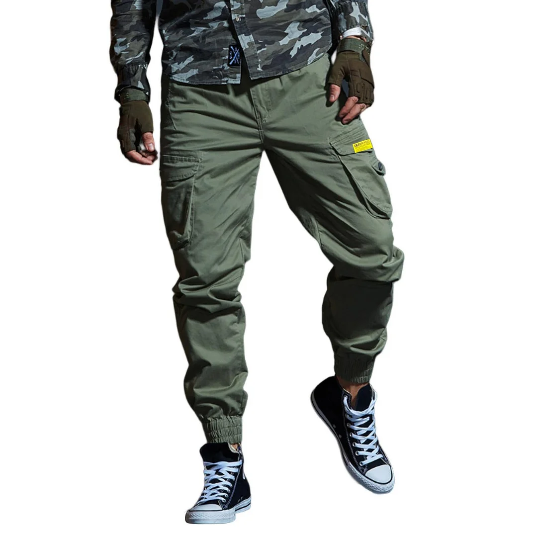 Aonga Summer Casual Cargo Pants Men Military Tactical Joggers Solid Color Cargo Pants Multi-Pocket Fashions Trousers Pantalones Cortos aonga