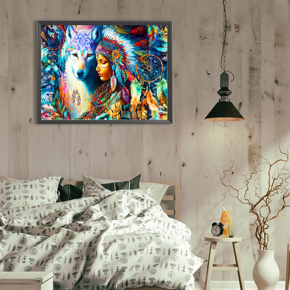 Diamond Painting - Full Round Drill - Indian Wolf(Canvas|40*30cm)