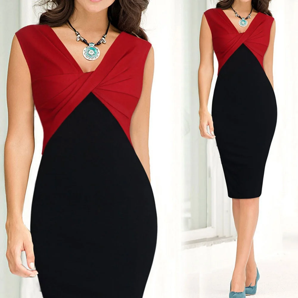 Plus Size 2019 Fashion Summer Patchwork Fold Work Office Dress Sexy Bodycon Sleeveless Women Casual Party Dress Vestido de festa