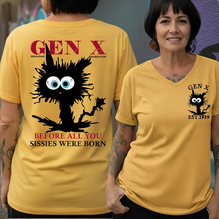 Gen X The Badass Generation Crazy Cat Custom Birth Year Sweatshirt, Hoodie, V-neck Tee