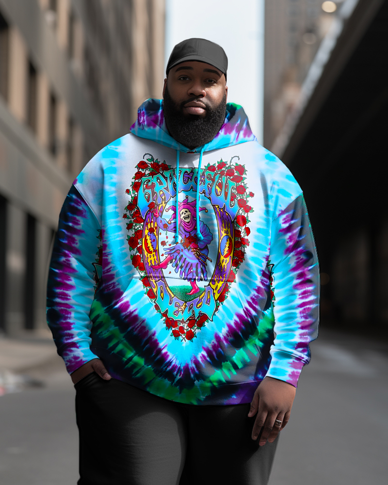 Men's Plus Size Gracbeul Skull Purple Tie Dye Hoodie