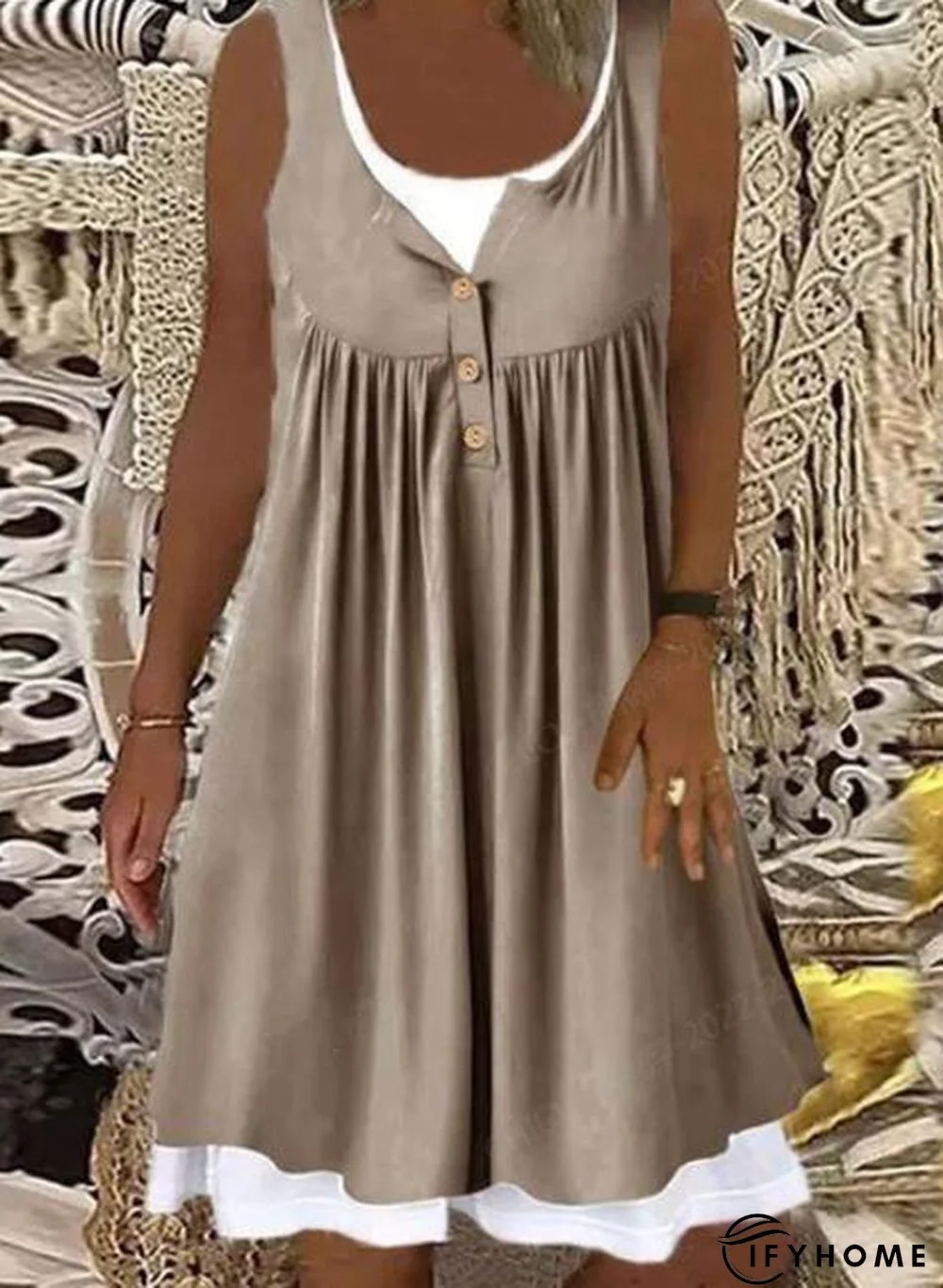 Crew Neck Regular Fit Plain Short Sleeve Knit Dress | IFYHOME