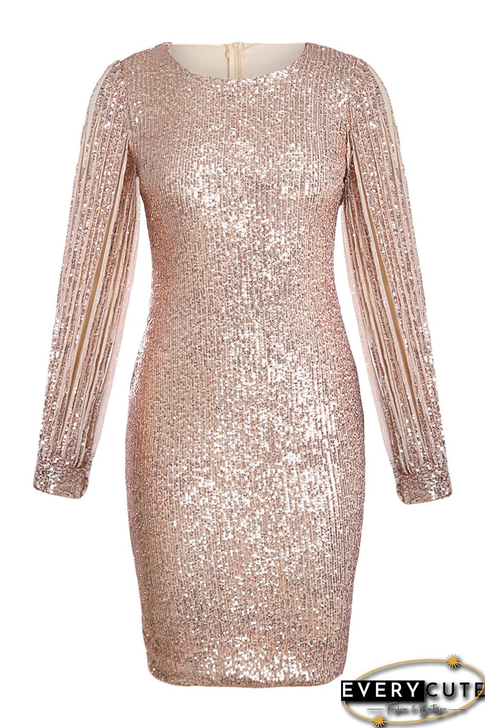 Nude Sequin Tassel Sleeve Bodycon Evening Dress