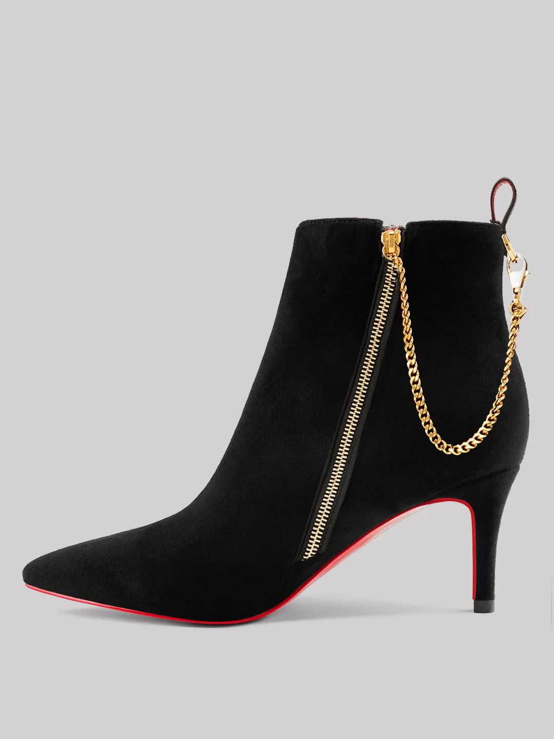 2.3 Inch Women's Chain Ankle Boots Closed Pointed Toe Red bottom  Stiletto Booties