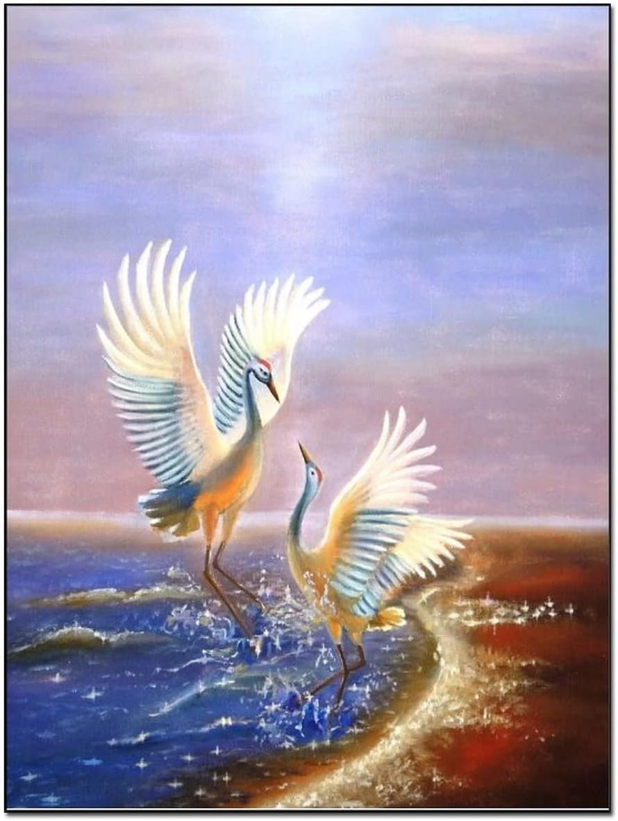 Room Aesthetics Poster Beach on Picture Wall Art Crane Love Dance Oil Painting Canvas Print Picture Wall Art Poster for Bedroom Living Room Decor 16x20inch(40x51cm) Unframe-Style 16x20inch(40x51cm)