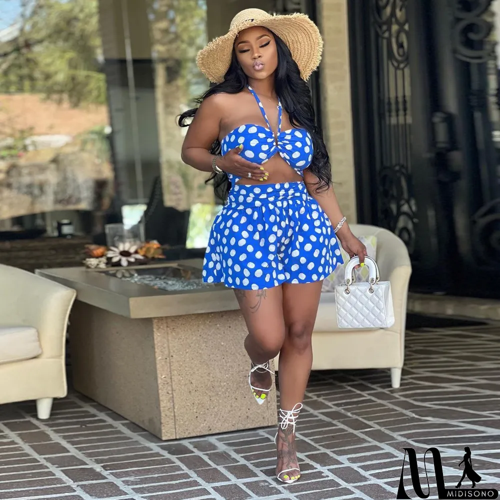 MidiSono - Women Casual Sexy Beach Vacation Style Tube Top And Shorts Two-Piece Set