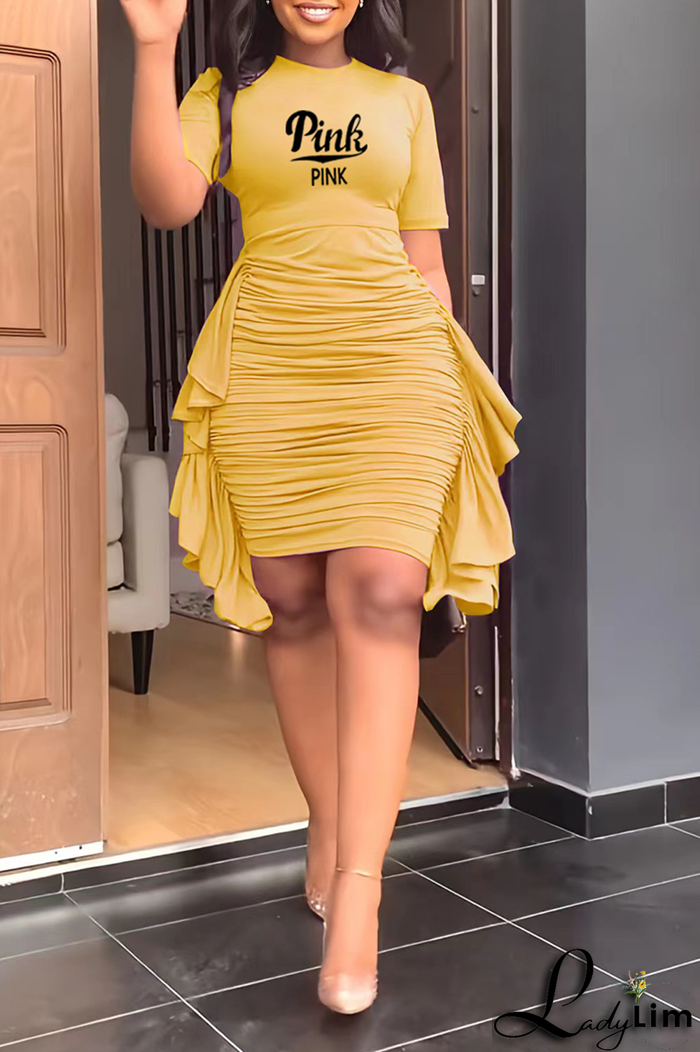 Grey Casual Print Tassel O Neck Pencil Skirt Dresses