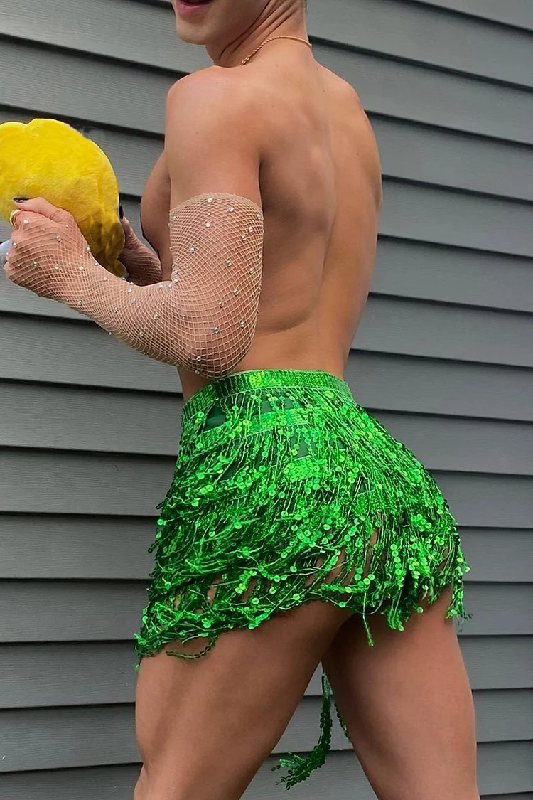 Unisex Belly Dance Clothing Sequins Multilayer Streaming Mini Skirts  