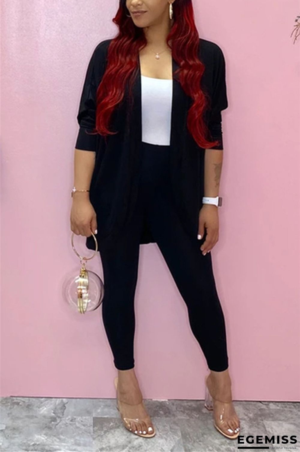 Black Fashion Casual Adult Solid Cardigan Conventional Collar Long Sleeve Regular Two | EGEMISS