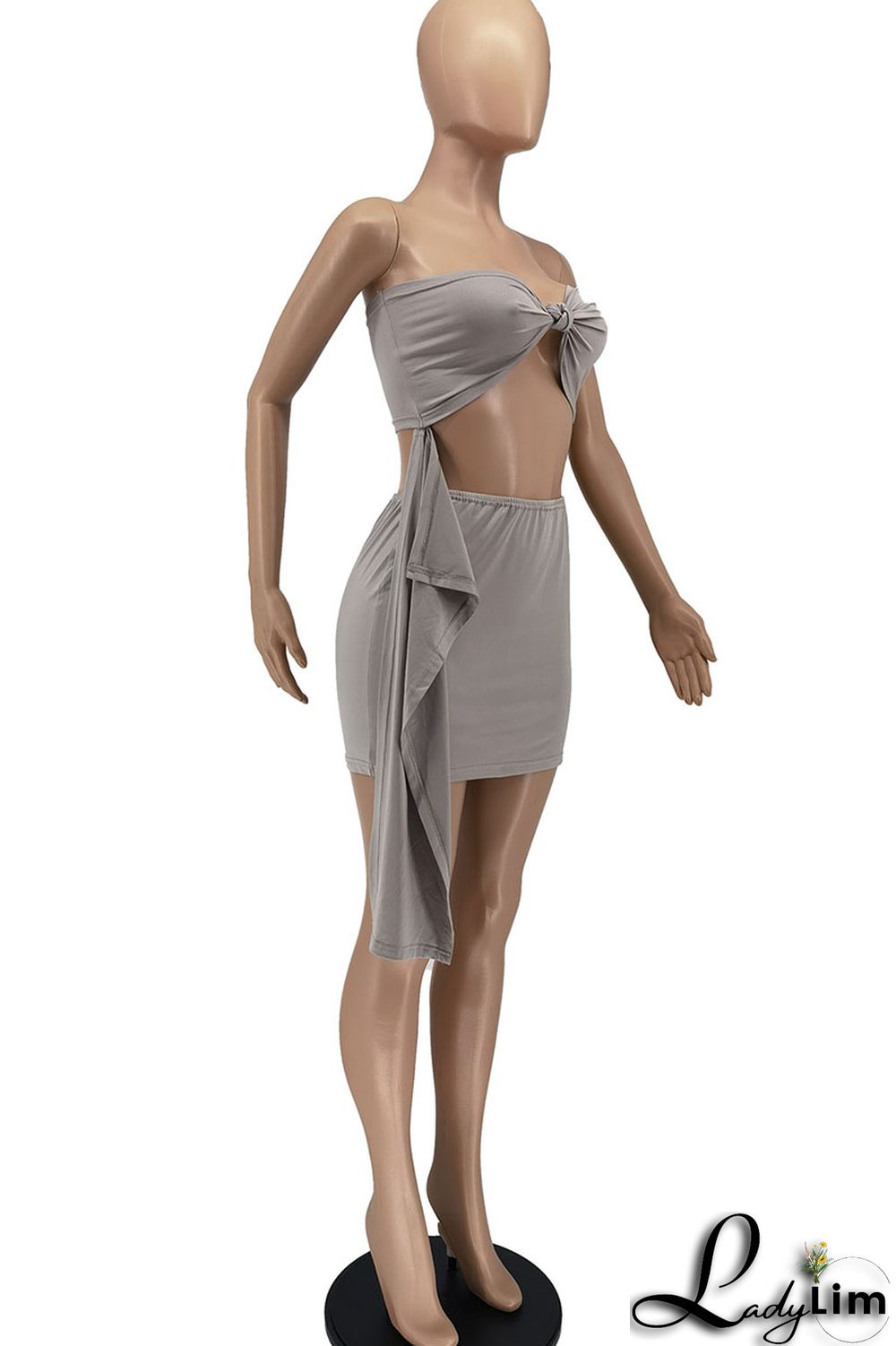 Red Sexy Solid Patchwork Knotted Strapless Sleeveless Two Pieces