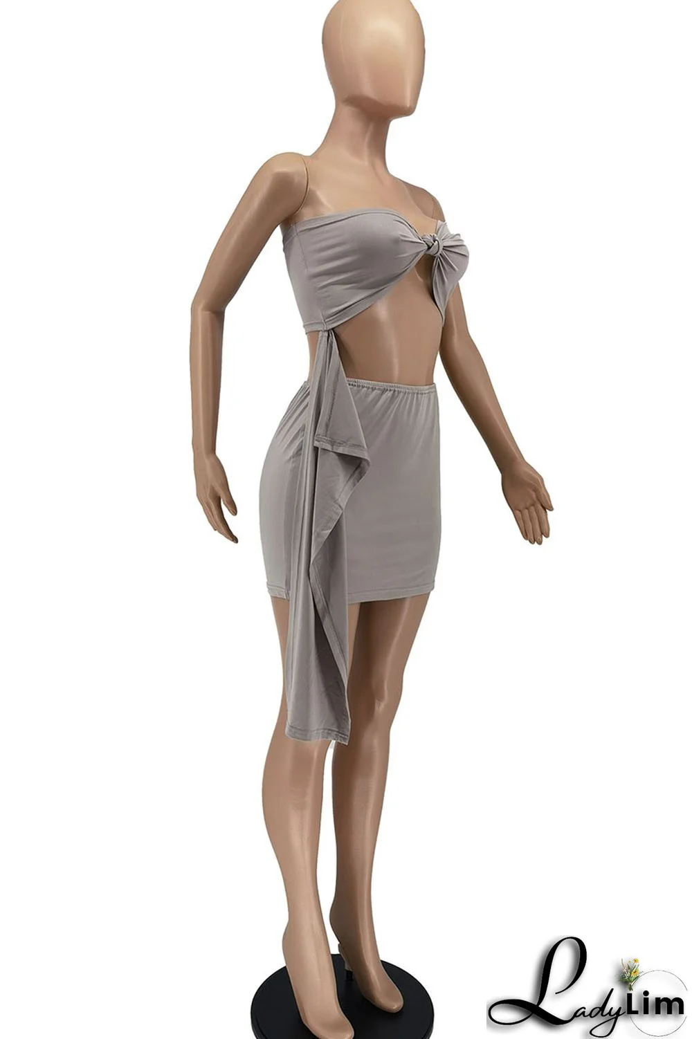 Red Sexy Solid Patchwork Knotted Strapless Sleeveless Two Pieces