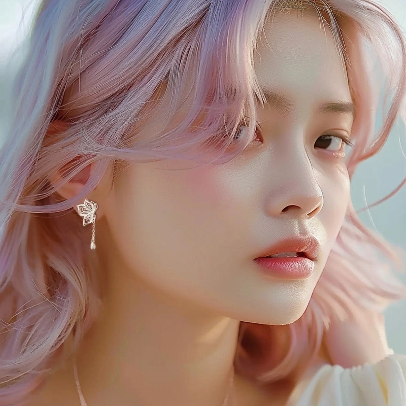 1 Pair 925 Sterling Silver Butterfly Drop Earrings