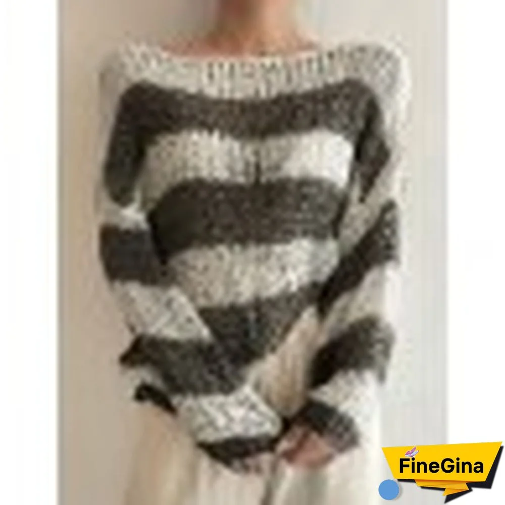 Long Sleeve Striped Crochet Knit Top