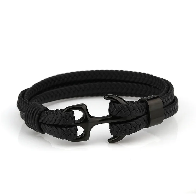 Leather Microfiber Braided Titanium Steel Anchor Magnetic Bracelet