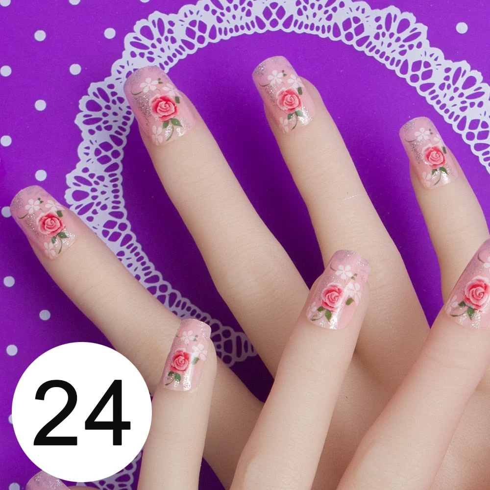 With 1 Piece Of Nail Adhesive Tape 24pcs/Box Press On Nail Art Tips Full Cover 10 Sizes False Nail Art Wedding Nails-Nail Inspo