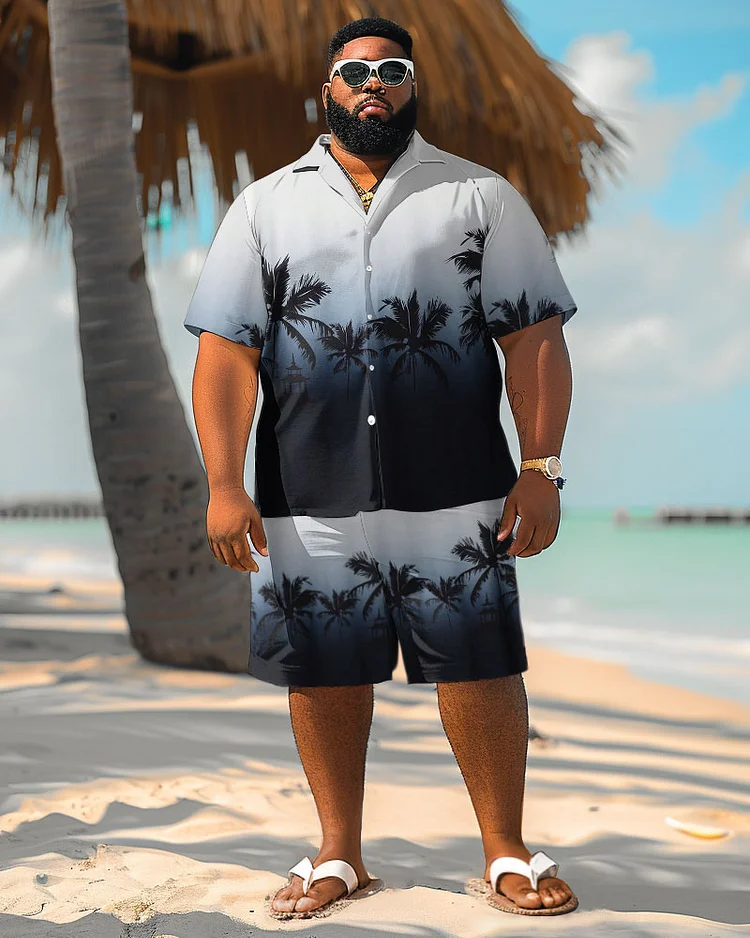Men's Plus Size Hawaiian Gradient Coconut Print Shirt Shorts Suit
