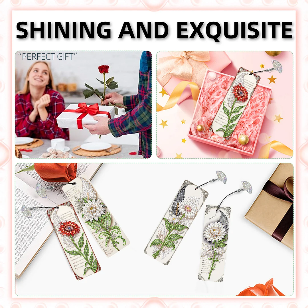12Pcs Feathers and Flowers DIY Diamond Painting Bookmarks for Reading Enthusiast