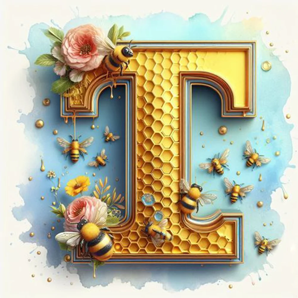 Full Round Diamond Painting 30*30cm - Bee Letter T