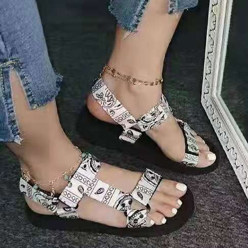 Women's casual printed peep toe low heel sandals
