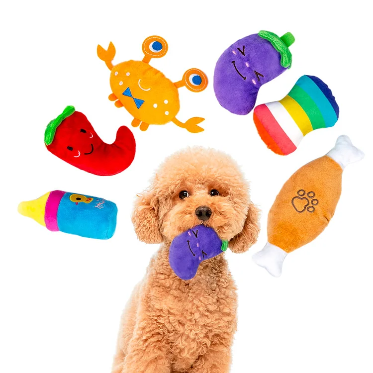 6Pcs Squeaky Dog Toys for Small Dogs Vegetables and Soft Food Shape Plush Puppy Dog Toys