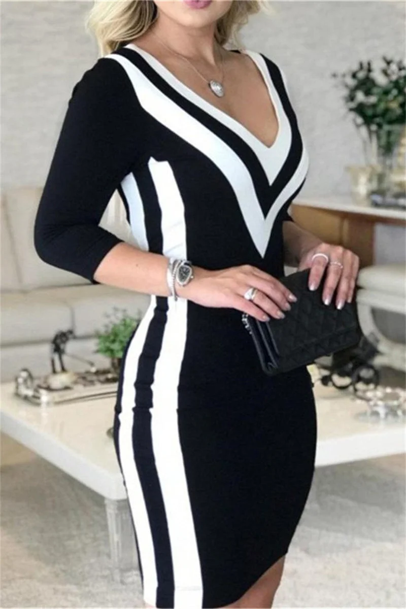 Fashion Casual Solid Split Joint V Neck One Step Skirt Dresses