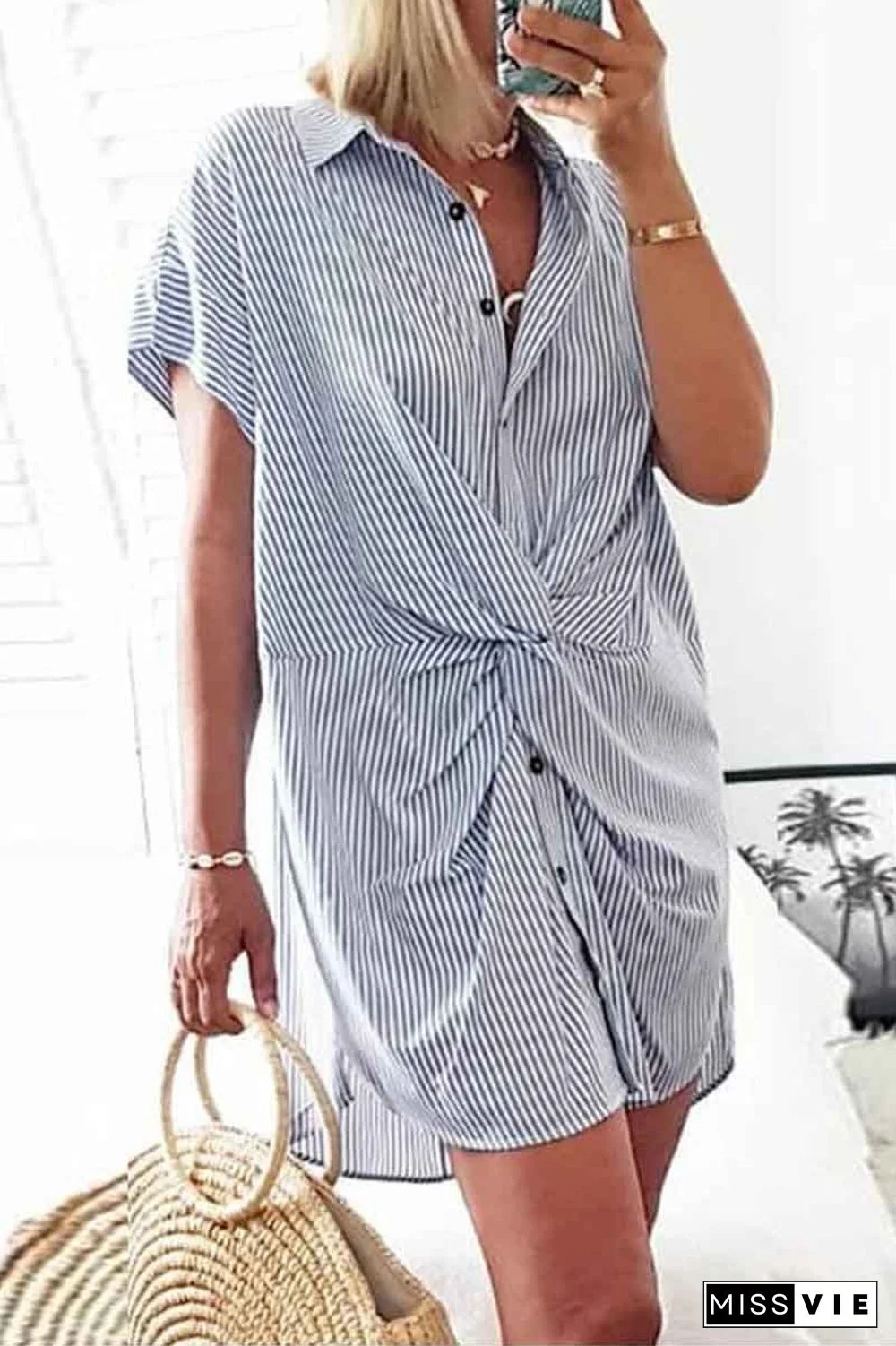 Slim Tied Striped Dress