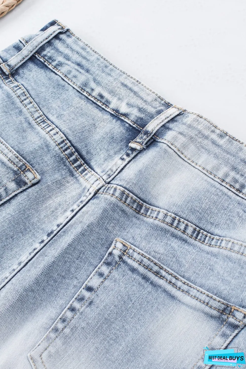 Bleached Wash Distressed Denim Shorts