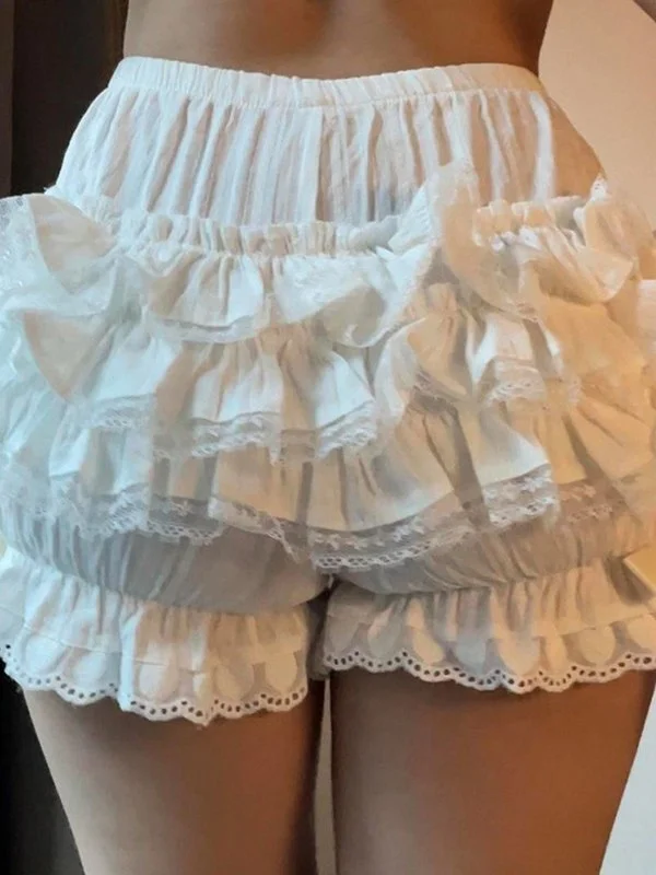 Brownm White Pumpkin Shorts with Lace Ruffle